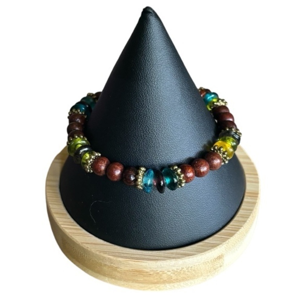 Wooden Beaded Bracelet with Multi Color Beads Stretchy Beaded Bracelet